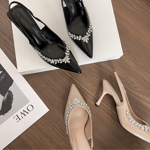 Sandali Eleganti Neri con <span class=keywords><strong>Tacco</strong></span> a Spillo e Punta Chiusa con Strass, Nuova Collezione Estiva 2026 da Donna, Modello <span class=keywords><strong>Nude</strong></span> con Schiena Aperta - Product Image 4