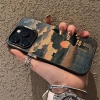 Coque de téléphone élégante peinture chinoise traditionnelle coucher de soleil pour iPhone 16 15 14 13 12 11 Pro Max/Pro/Plus couverture arrière souple Anti-chute