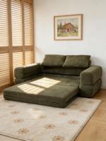 Sofá Modular Convertible en Cama, Tapizado en Corduroy Verde Salvia, Diseño Moderno con Nervaduras Verticales, Comprimido y Sellado al Vacío