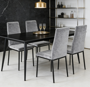 Chaises de salle à manger de style nordique, siège en tissu <span class=keywords><strong>velours</strong></span>, pieds en métal, mobilier d'hôtel et de restaurant, pieds noirs K/D, ensemble de table 4 places - Product Image 6