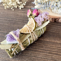 Paket Sage Smudge Kit Kristal Palo Santo Bunga Kering Dupa Cina Aroma Tahan Lama Pembersih Energi Aromatik Hadiah Meditasi