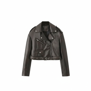 Veste courte en PU pour femme, mode printemps 2025, sur mesure, style moto, fermeture éclair, imperméable, boutons, techniques de lavage - Product Image 1