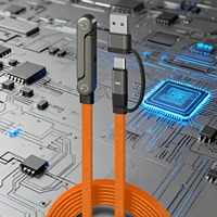 Câble de charge rapide tressé en nylon plaqué or 1,5 m 240 W, support de téléphone pliable et rotatif 2-en-1 avec adaptateur USB-A intégré Type-C
