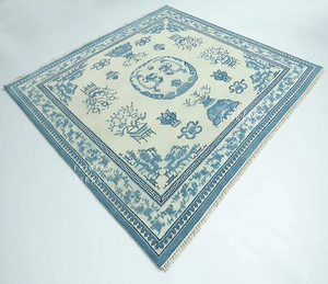 พรมออชัคทำมือสไตล์วินเทจ ผสมขนสัตว์และฝ้าย สีพื้น ไม่ลื่น ซักได้ เหมาะสำหรับห้องนั่งเล่น ห้องนอน ห้องรับประทานอาหาร และโรงแรม - Product Image 1