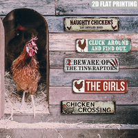 Letrero Metálico Largo con Diseño de Gallinas Traviesas, Decoración Retro para Pared de Granja, Gallinero y Patio Trasero