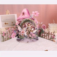 Carte de vœux 3D pop-up écologique pour la fête des mères et Noël, motif maison champignon féerique exquise avec belles fleurs