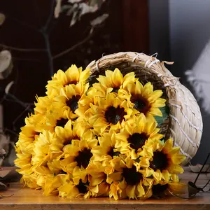 人造丝向日葵头秋季向日葵装饰假仿花黄色花卉婚庆家居装饰花园花环