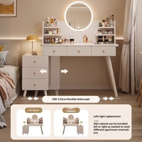 Table de toilette de chambre à coucher moderne et simple avec tiroirs de rangement, miroir rond et tabouret de maquillage inclus - Nouveau style 2025 pour petit appartement