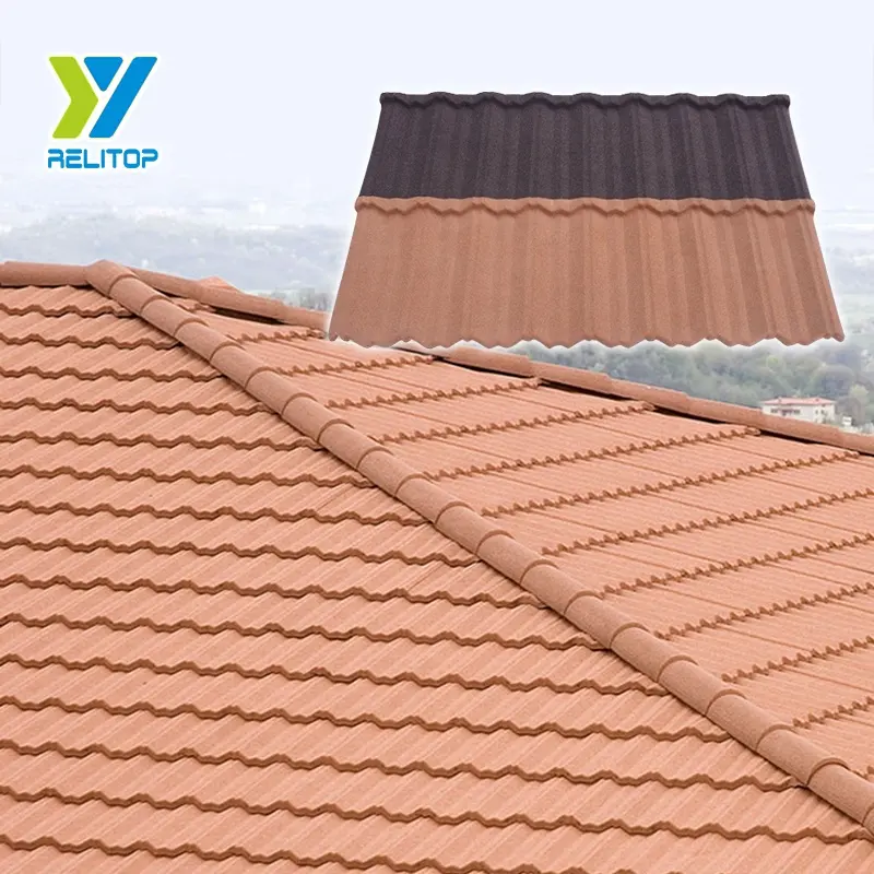 Brick Red Colour Nosen Type Roofing Sheet Stone Coated Steel Roof Tile 0.4mm 0.5mm Metal Roof Tile