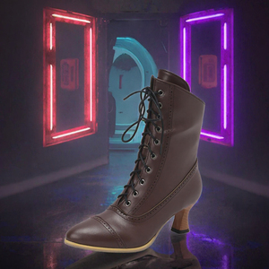 Bottines victoriennes vintage pour femmes, à lacets, en synthétique, bout rond, talon épais, automne-hiver - Product Image 3