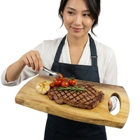 Tabla grande de madera de acacia con asa ovalada, bandeja profesional para servir carne para restaurantes de carne y fiestas de barbacoa