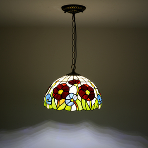 Lampadario in Stile Rustico di Ultima Generazione con Paralume in Vetro Colorato Tiffany a Forma di Fiore di Papavero per Caffetteria - Product Image 5