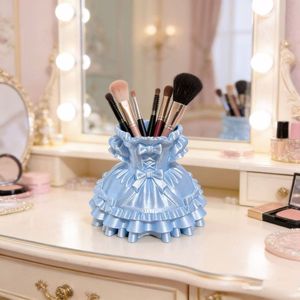 Princess Dress Makeup Organizer Plastic Cosmetic Storage <b>Pen</b> Holder Lolita Style Desktop Decoration Pink <b>White</b> Blue Purple - Product Image 3