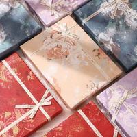 Boîte cadeau florale chinoise vintage avec ruban imprimé, grande boîte rigide pour écharpe, châle, cadeau