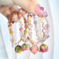 Pulsera de Cadena con Cristales y Flores Estilo Hada, Diseño Exclusivo, Adorno Versátil para la Muñeca, Joyería Exquisita para Mujer, Regalo
