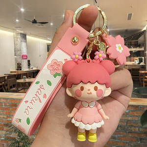 Móc khóa hình cô gái Sakura dễ thương 3D bằng cao su mềm PVC không độc hại, in lụa, kiểu <span class=keywords><strong>Kawaii</strong></span>, mặt dây treo túi xinh xắn, họa tiết hoa anh đào hoạt hình - Product Image 5