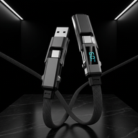 Câble de charge multifonction 4 en 1 plat tressé de 3,3 pieds, charge rapide PD 60W, câble USB avec coque en zinc, affichage LCD de la puissance