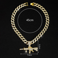 Chaîne cubaine Miami en gros pour hommes avec pendentif gros pistolet en strass