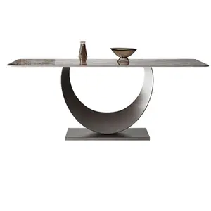 New style modern stainless steel frame dining table trestle slate rectangular dining table