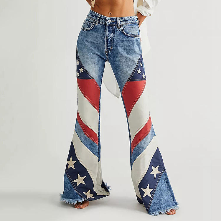 Pants Cut at the Bottom Digital Printing on Denim