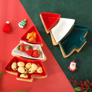 <span class=keywords><strong>Assiette</strong></span> de collation d'arbre de Noël en céramique nordique avec motif végétal plateau de salon créatif pour la maison caractéristique jetable pour les fêtes - Product Image 2