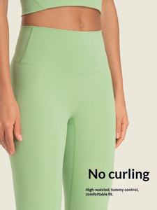 Pantalons de yoga taille haute couleur chair pour femmes |   Vêtements de sport moulants à effet liftant pour les hanches, longueur cheville |   Leggings de fitness à taille élastique et anti-transpiration - Product Image 2