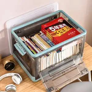 صندوق بلاستيكي شفاف قابل للطي مع عجلات منظم ألعاب كتب منزلية ثقيلة