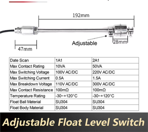 Interrupteur à flotteur de niveau de liquide en acier inoxydable 304, réglable 100-800 mm, à boule simple/double, 0-220 V, -30~120°C, pour réservoirs à haute température - Product Image 6