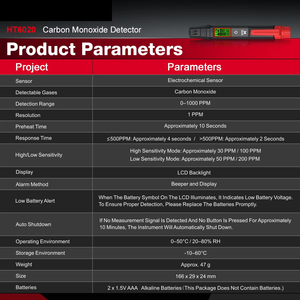 Détecteur <span class=keywords><strong>de</strong></span> <span class=keywords><strong>monoxyde</strong></span> <span class=keywords><strong>de</strong></span> <span class=keywords><strong>carbone</strong></span> <span class=keywords><strong>professionnel</strong></span> HT6020, compteur <span class=keywords><strong>de</strong></span> CO portable 0-1000PPM, réponse rapide, haute précision, sonore et visuel - Product Image 5