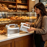 Boîte à gâteau portable en métal argenté effet miroir, personnalisable avec logo, pour pâtisserie, boulangerie, à emporter, cadeau, pour boutique de desserts