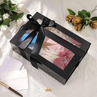 Boîte cadeau noire de luxe avec fenêtre transparente en PVC et nœud en ruban de satin, grande boîte d'emballage pour cadeaux