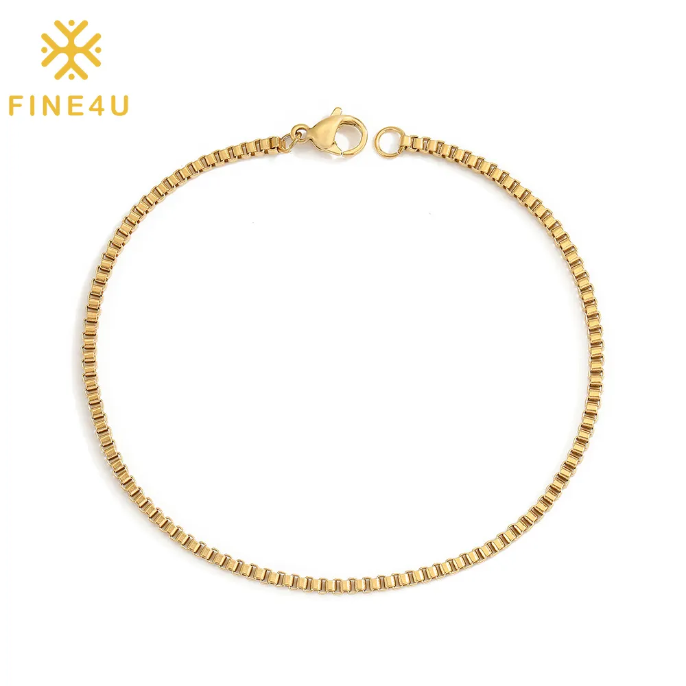 New Simple Women Fashion Jewelry Non Tarnish 14K Gold Plated Stainless Steel Box Chain Bracelet