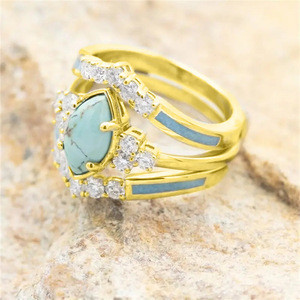 Anello Vintage a Tre Strati Stile Turchese per Donne, Gioiello da Dito alla Moda - Product Image 4