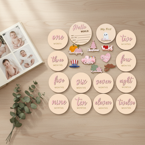 Segnapasso Estetico Innovativo 'Hello World' per Neonati, Maschio e Femmina, per Monitorare la Crescita Mensile, Accessorio per Foto, Segnapasso in Legno per Tappe Importanti del Bambino - Product Image 1