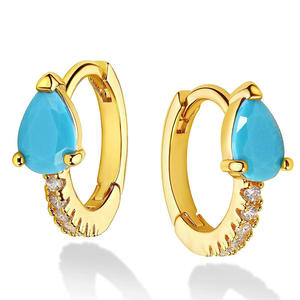 Orecchini da Donna E3166 Dorati, Placcati in Oro 22k con Diamanti Taglio a Pera, Stile Classico per Uso Quotidiano - Product Image 1