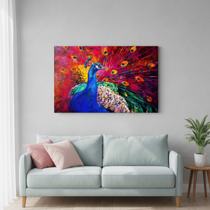 Vibrant Peacock Canvas Print: Elegant Wall Decor with Striking Graphic Design,<b>WRAPPED</b> CANVAS - Product Image 2