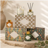 Diffuseur de parfum à bâtonnets à motifs et bougie parfumée en verre à la cire de soja, ensemble cadeau longue durée avec boîte