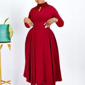 Nuevo Vestido Elegante de Cuello Alto con Cuentas y Falda Amplia, Vestidos de Estilo Africano para Mujer con Cintura Plisada, a la Moda - Product Image 6