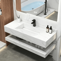 Vasque double en marbre blanc Jazz, intégrée au mur, pour salle de bain, de style hôtel de luxe