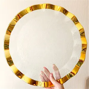 2020 Special Underplate Elegant Factory Flower Gold Rim Glass Charger Plate