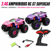Mobil Monster RC Amfibi GT Supercar 2.4G Ungu dan Pink Kap Panjang Putaran 360 LED Air dan Darat Grosir