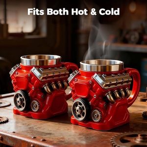Mug à café moteur V8, Mug à café moteur rétro avec isolation à double paroi en acier inoxydable, Mug moteur V6 pour la fête <span class=keywords><strong>des</strong></span> pères - Product Image 5