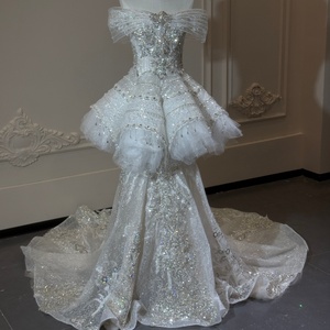 Xs308 Romantic Mermaid <b>Wedding</b> Dress Crystal Beaded Peplum Lace Train Bridal Gown For Beach Ceremony Jancember - Product Image 1