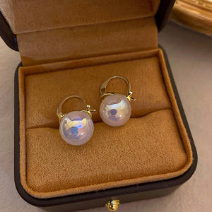 新款奢华真镀金珍珠立方氧化锆耳坠女性闪亮锆石心形几何耳环 - Product Image 6