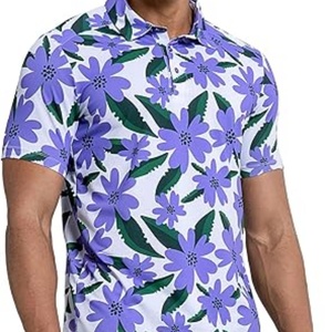 Chemise de golf pour homme en tricot imprimé à manches courtes, respirante, sportive, protection solaire, pour les sports de plein air - Product Image 5