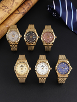 Montre Homme RICECGO à Cadran Texturé Gaufré, Bracelet Jubilé Doré, Fonction Date, Diamant, Motif Nid d'Abeille Élégant, Montre Habillée