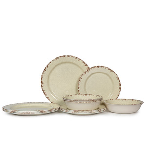 Conjunto de vajilla de comedor de lujo, conjunto de vajilla beige, vajilla de melamina redonda de calidad, conjunto de plato de desayuno - Product Image 4