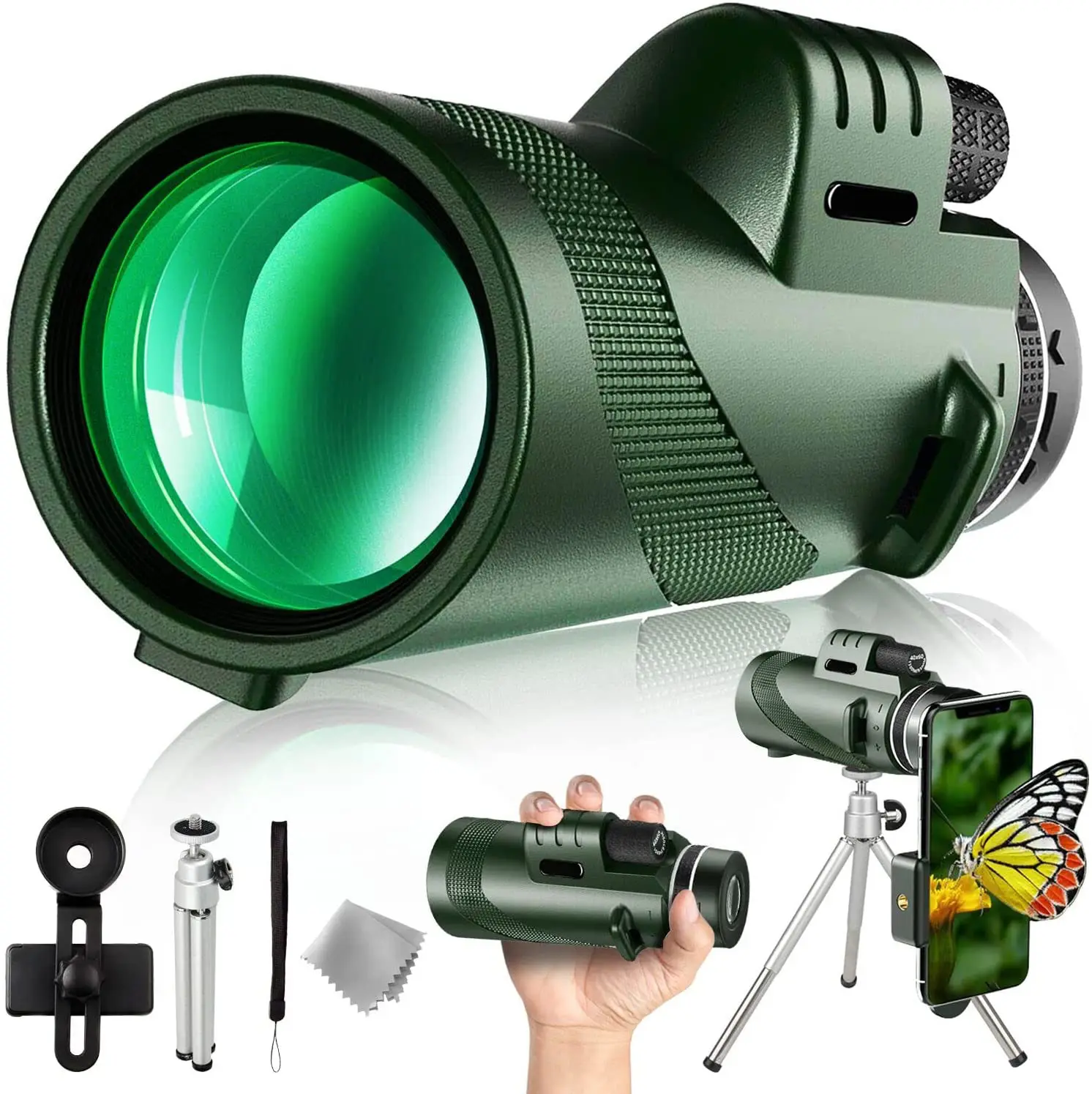 Telescopio monoculare Super Zoom per visione notturna da caccia verde 50 x60 per Smartphone