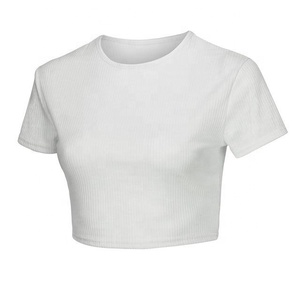 Venta al por mayor de poliéster de manga corta con cuello redondo Slim-Fit Camisetas de las mujeres de la aptitud del entrenamiento de Jogging de la camiseta Top Camiseta corta - Product Image 1