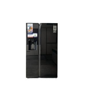 Réfrigérateur à portes côte à côte en verre noir avec distributeur d'eau à refroidissement par écoulement, garantie de 10 ans sur le compresseur, sans givre, grande capacité - Product Image 2